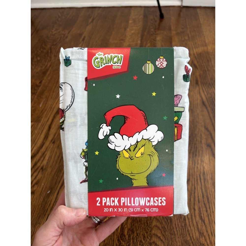 Dr. Seuss The Grinch 2 Pack Pillowcases Christmas NWT 20"‎ X 30"